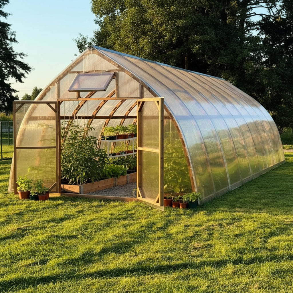 Arched wood greenhouse 5M Double Door Edition
